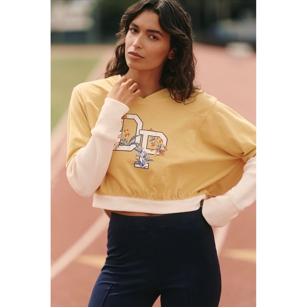 NWT Daily Practice Anthropologie Yellow Cropped Thermal Long Sleeve Top Women XL
